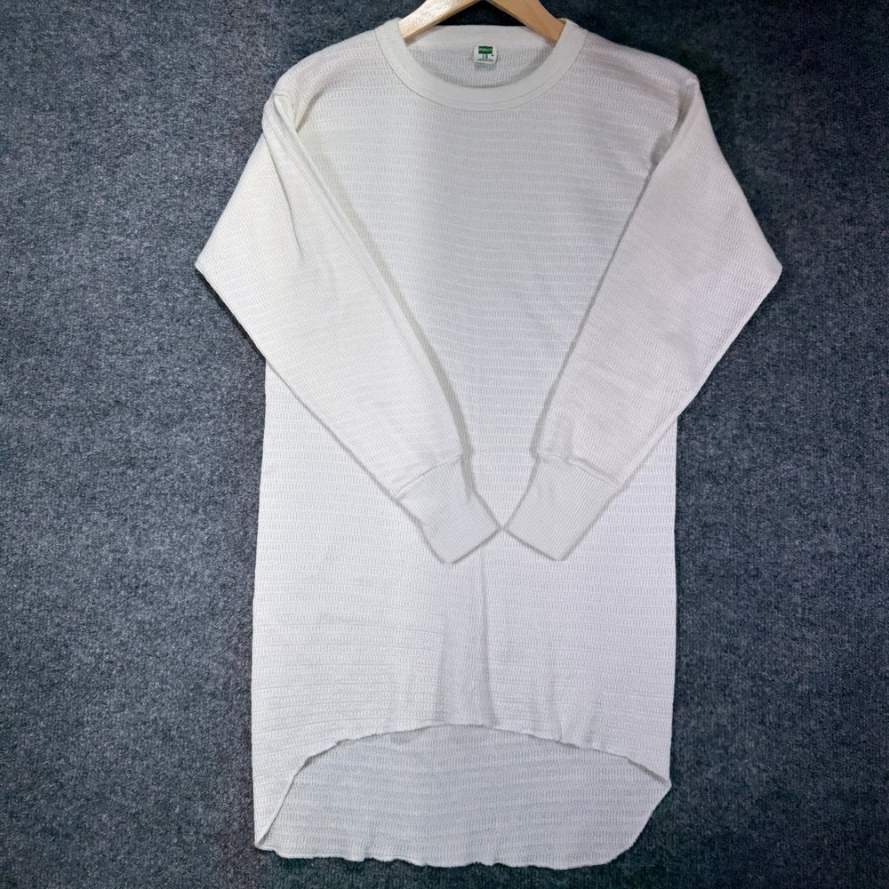 Hanes Vintage Thermal Shirt Mens L White Waffle Knit High Low Hem Base Layer